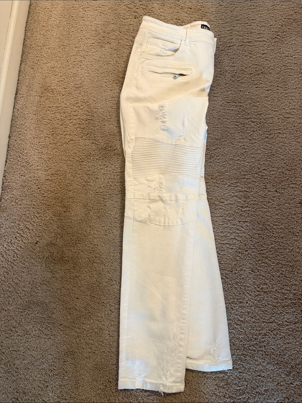 White Flare Moto-Style Men's Jeans